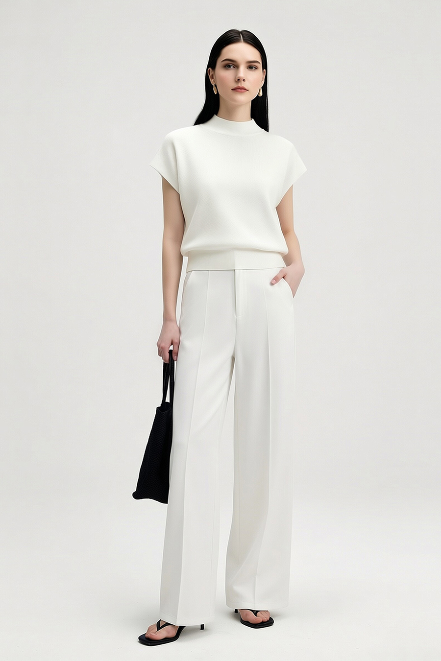 Mock Neck Cap Sleeve Knit Sweater|AMII