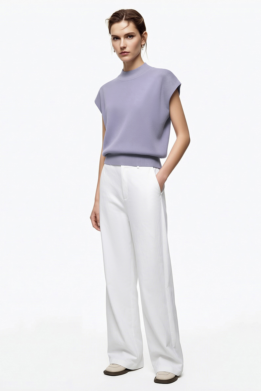 Mock Neck Cap Sleeve Knit Sweater|AMII