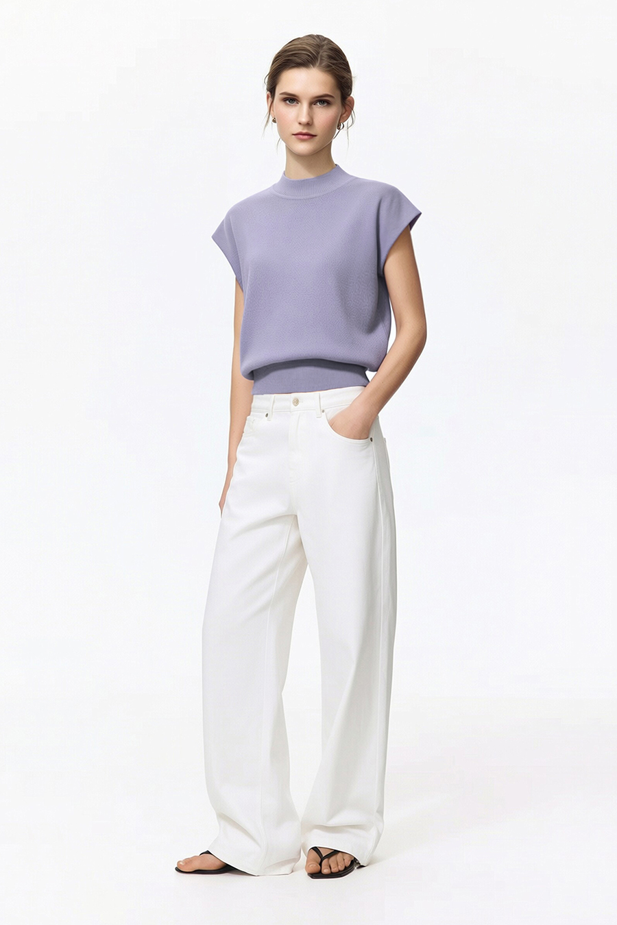 Mock Neck Cap Sleeve Knit Sweater|AMII