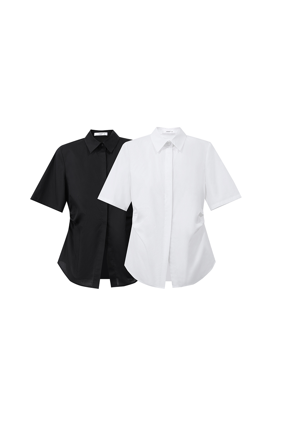 Lapel Ruched Pure Cotton Shirt|AMII