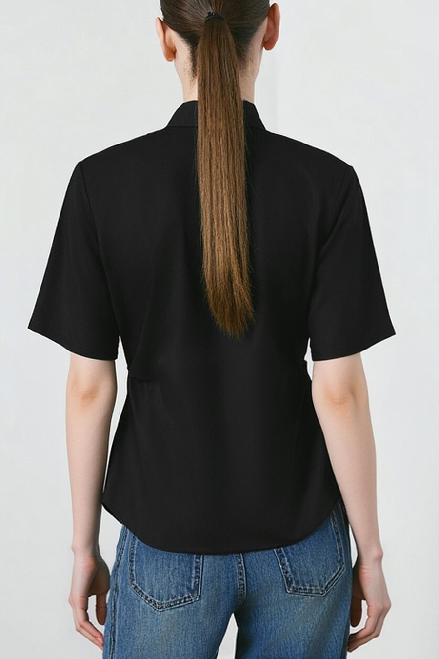 Lapel Ruched Pure Cotton Shirt|AMII