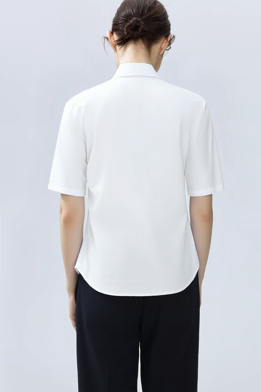 Lapel Ruched Pure Cotton Shirt|AMII