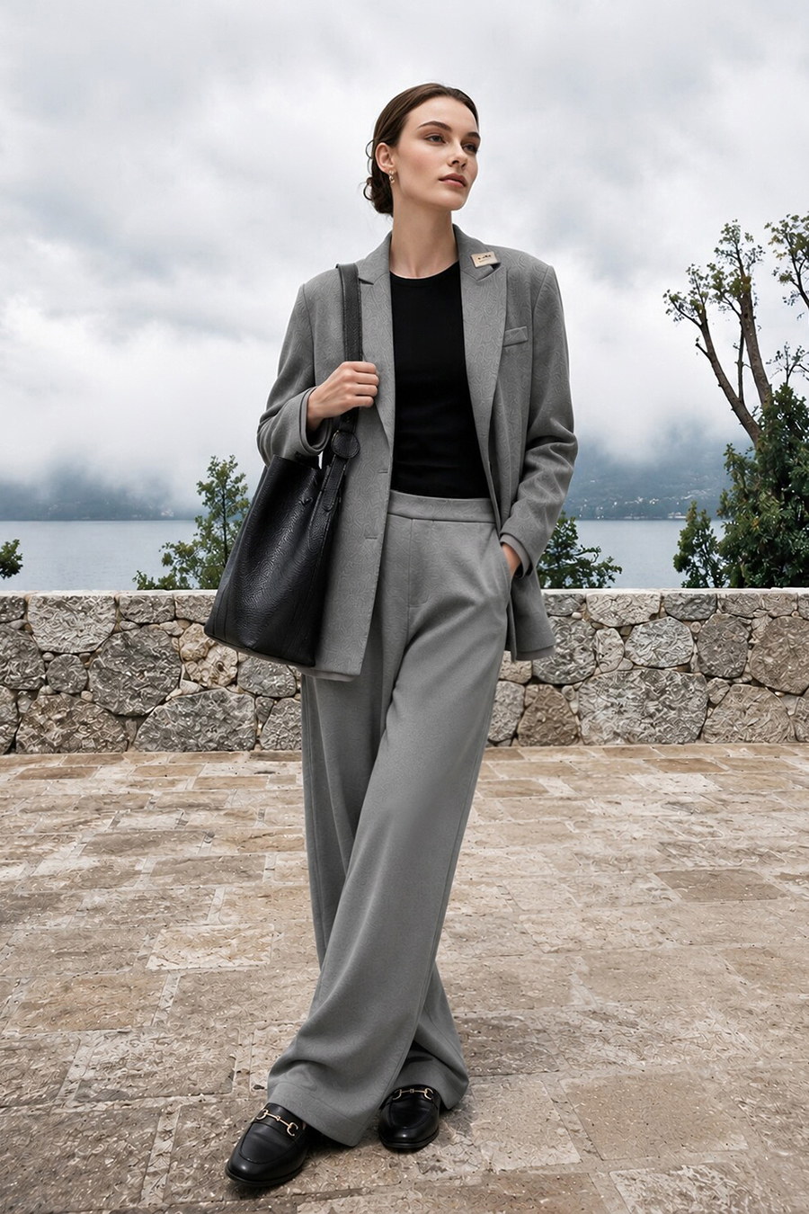 Brushed Wide Leg Casual Pants|AMII