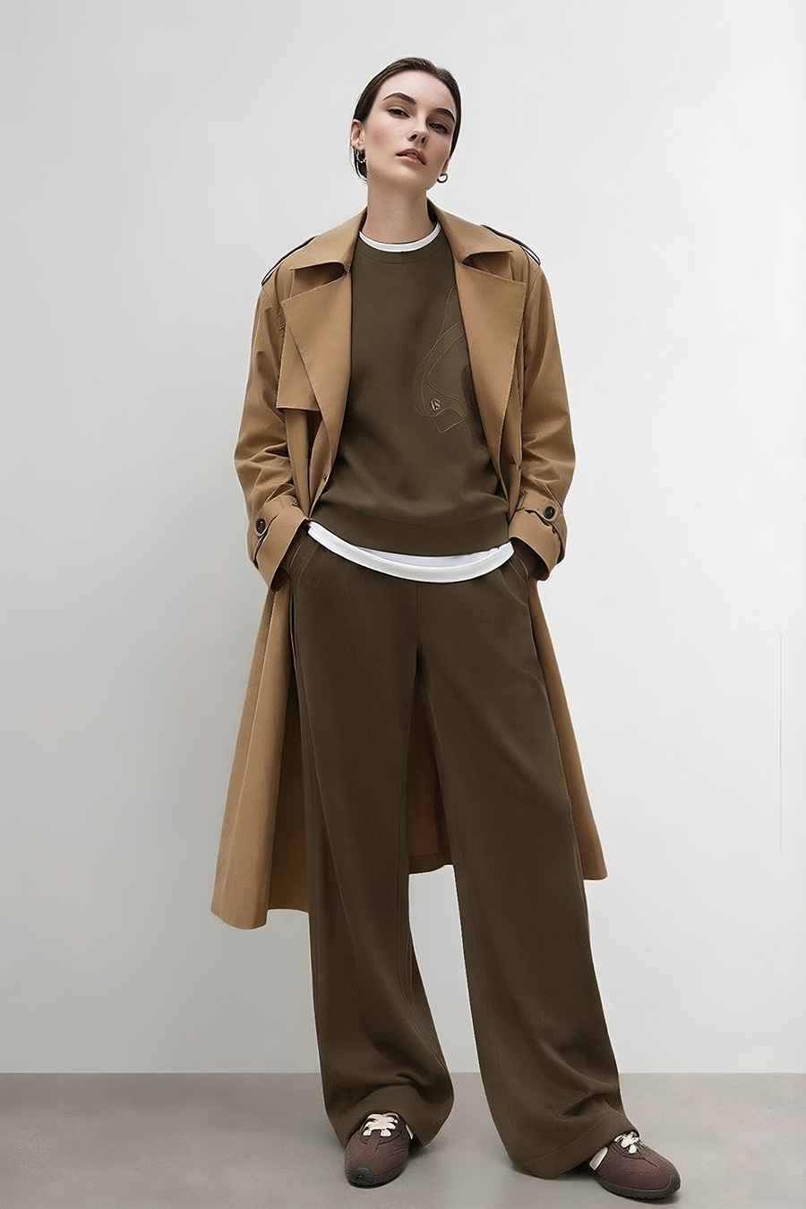 Brushed Wide Leg Casual Pants|AMII