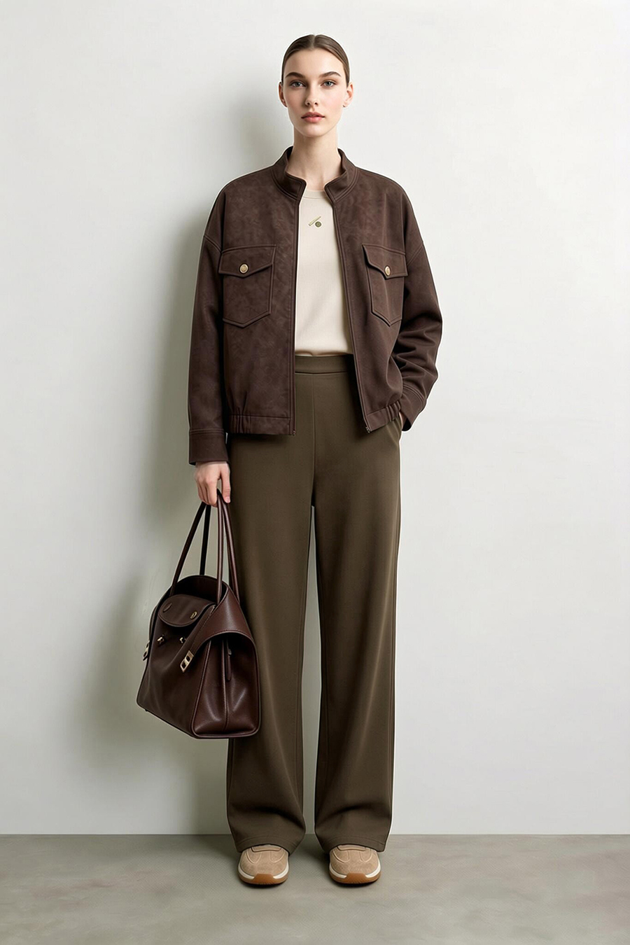 Brushed Wide Leg Casual Pants|AMII