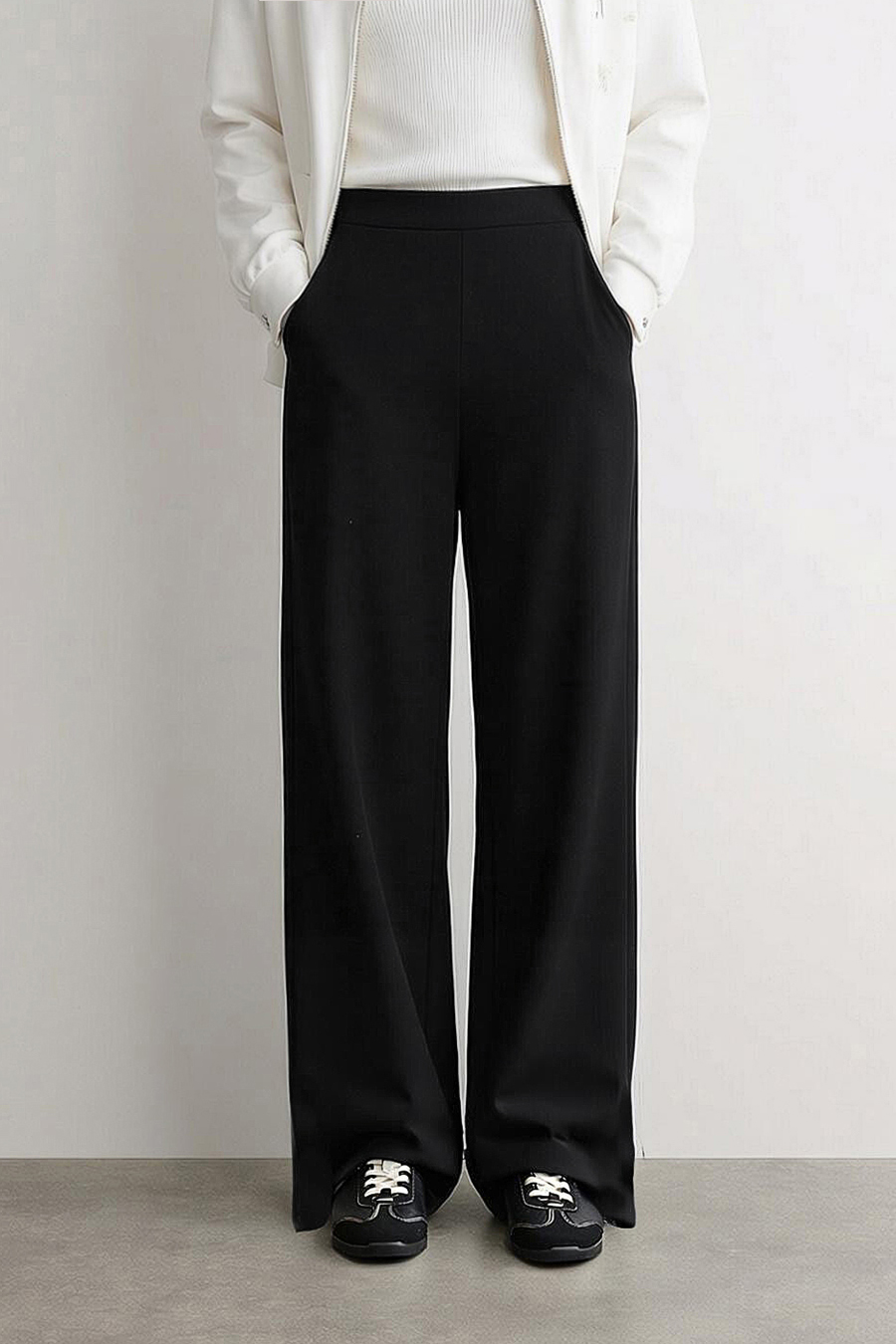 Brushed Wide Leg Casual Pants|AMII