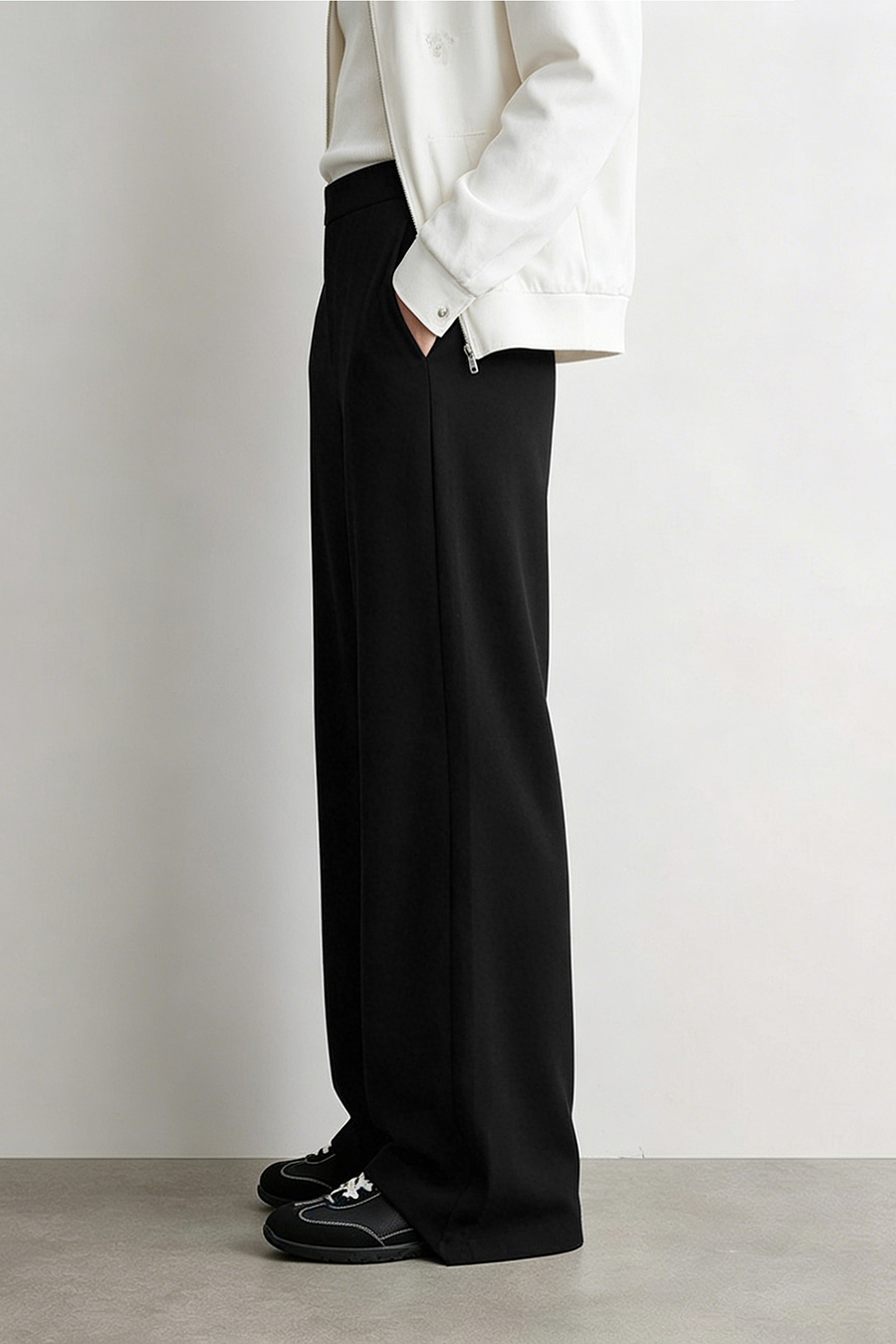 Brushed Wide Leg Casual Pants|AMII