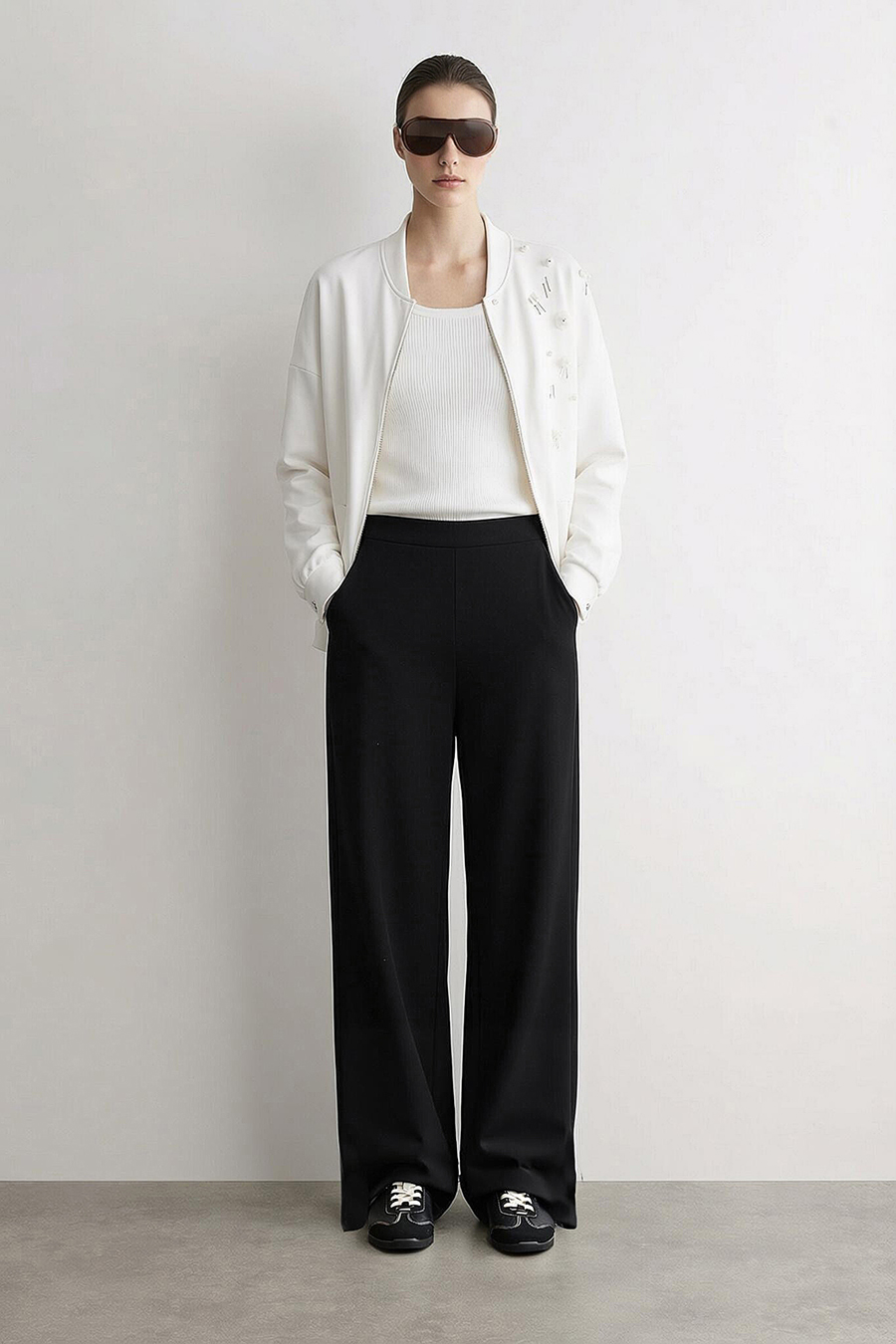 Brushed Wide Leg Casual Pants|AMII