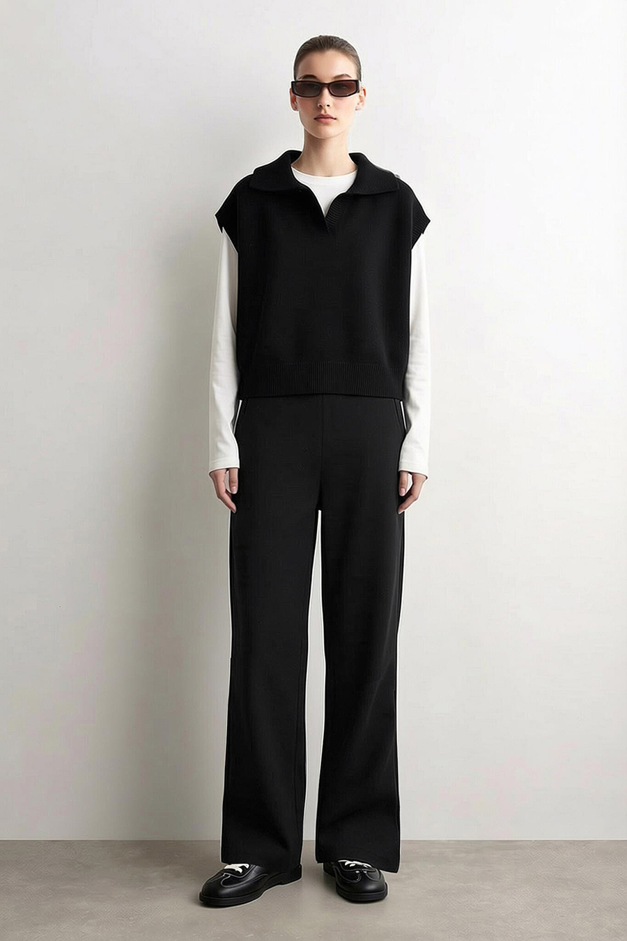 Brushed Wide Leg Casual Pants|AMII