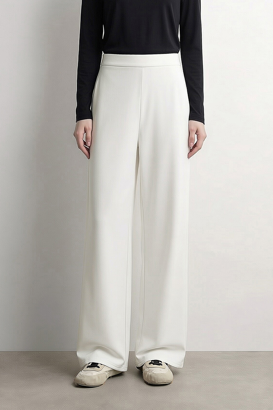 Brushed Wide Leg Casual Pants|AMII
