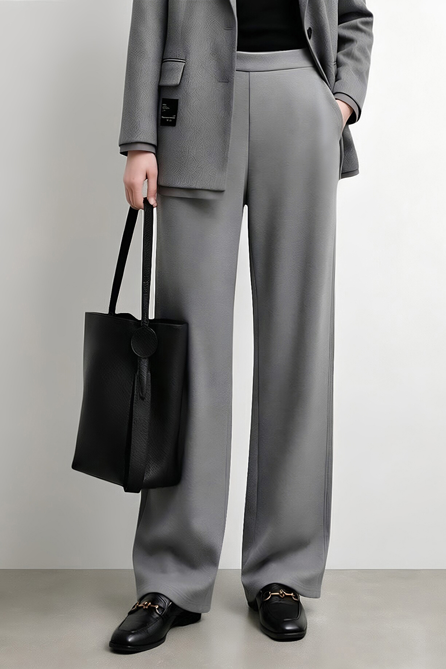 Brushed Wide Leg Casual Pants|AMII