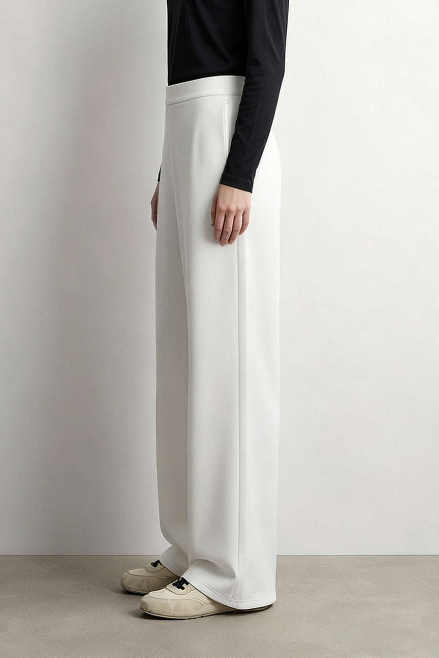 Brushed Wide Leg Casual Pants|AMII