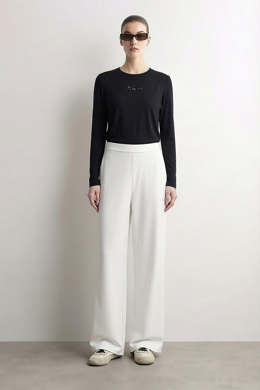 Brushed Wide Leg Casual Pants|AMII
