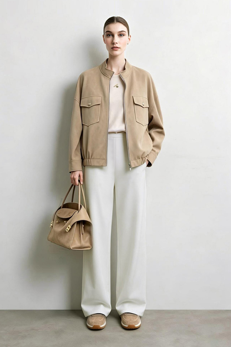 Brushed Wide Leg Casual Pants|AMII