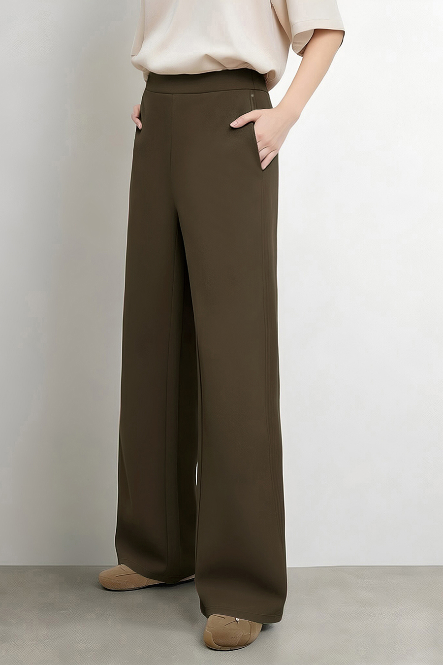 Brushed Wide Leg Casual Pants|AMII