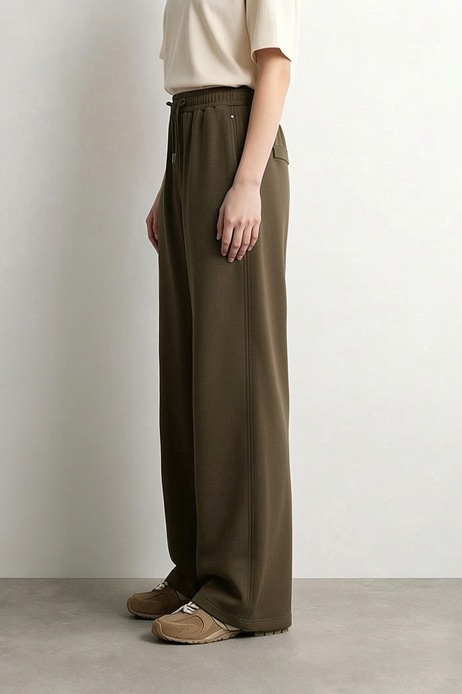 Brushed Wide Leg Casual Pants|AMII