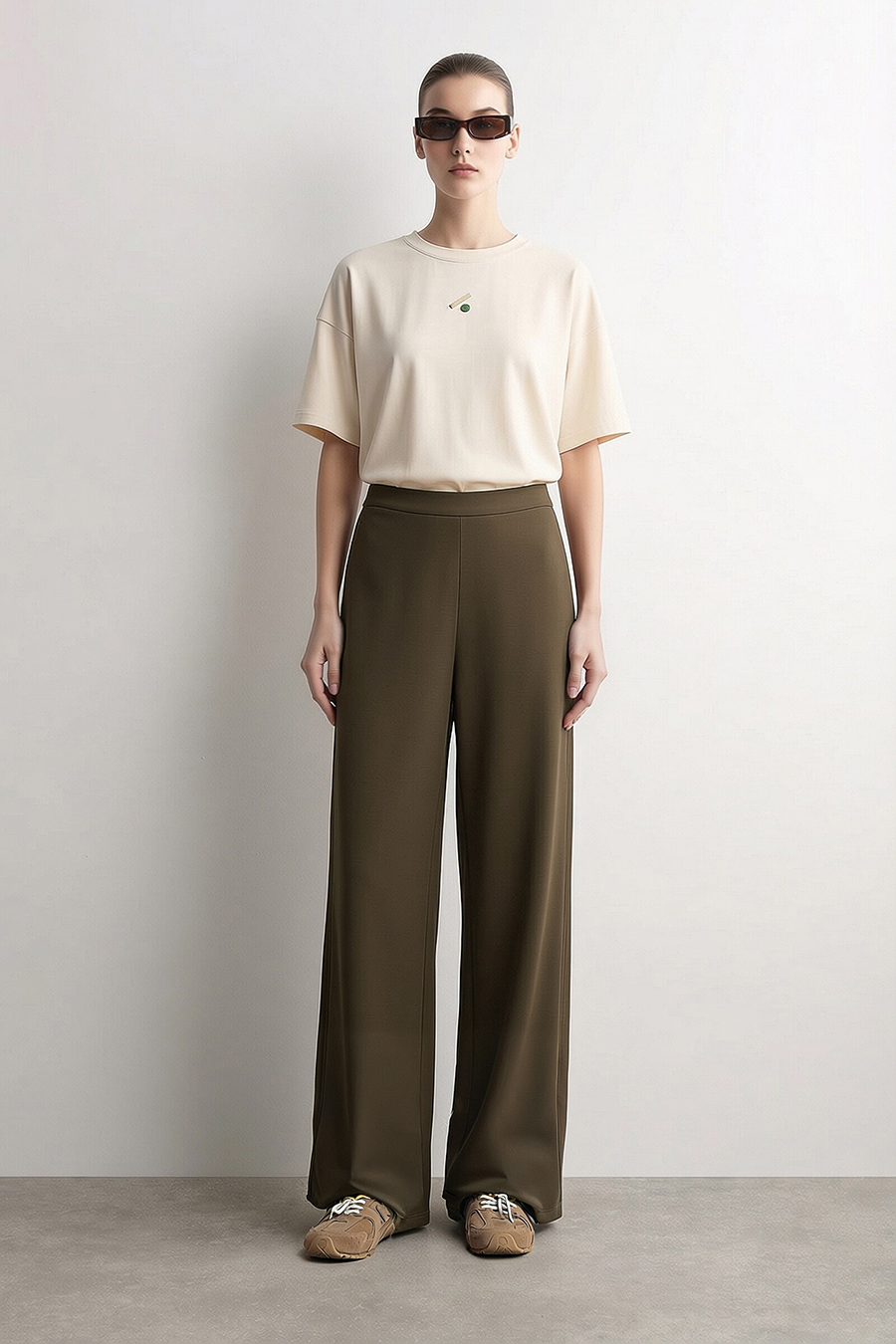 Brushed Wide Leg Casual Pants|AMII
