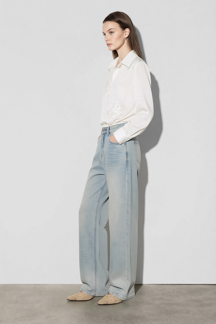 Lapel Sequin Embroidered Blouse | AMII