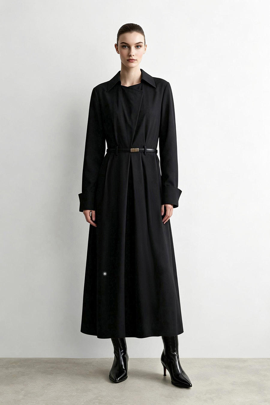Collared gathered dress|AMII