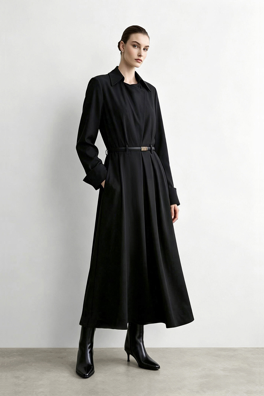 Collared gathered dress|AMII