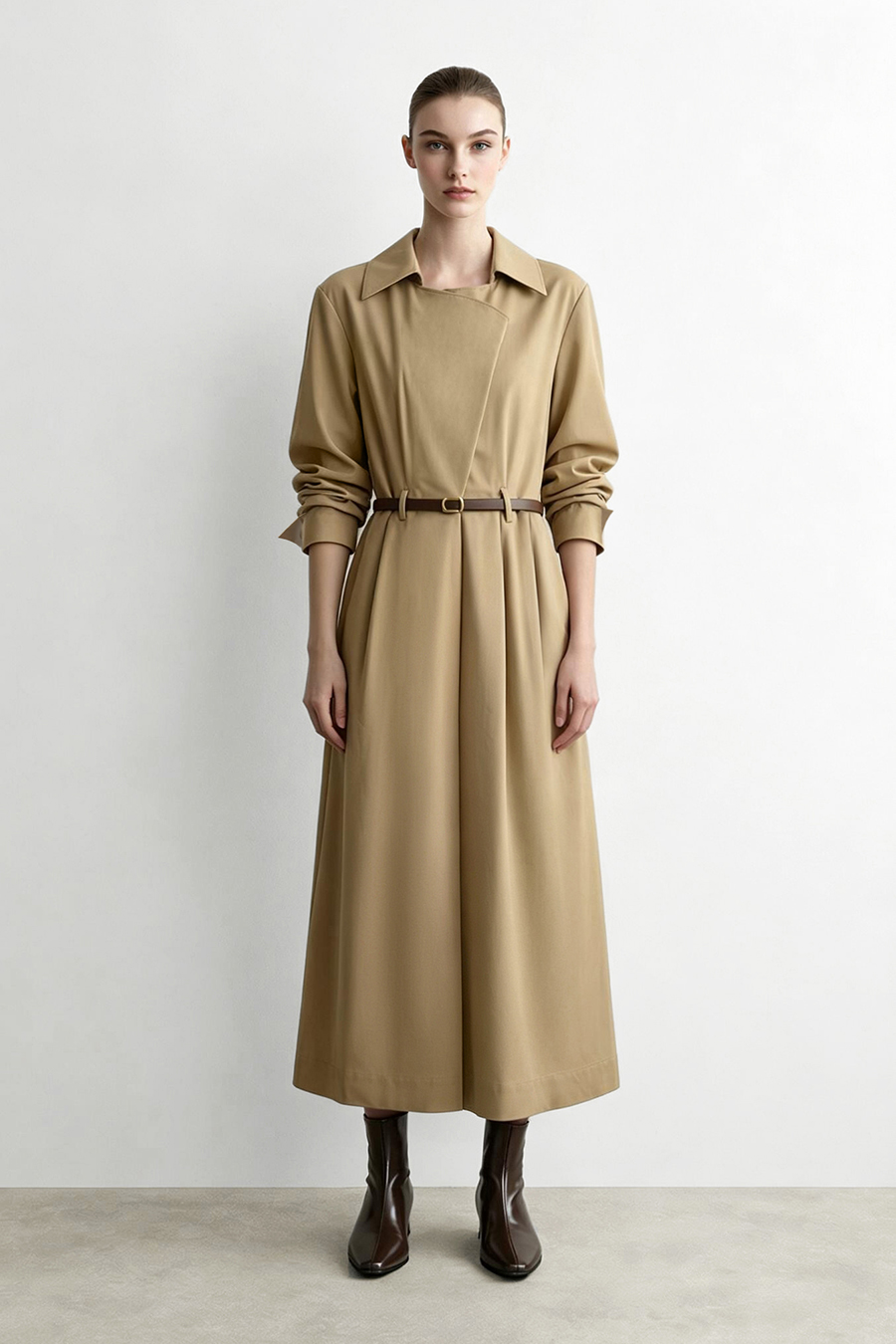 Collared gathered dress|AMII