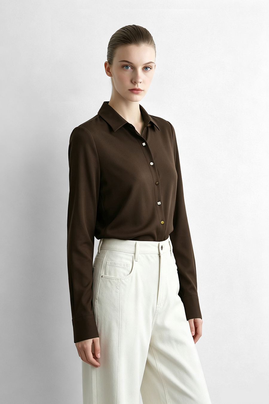 Lyocell cotton collared shirt|AMII