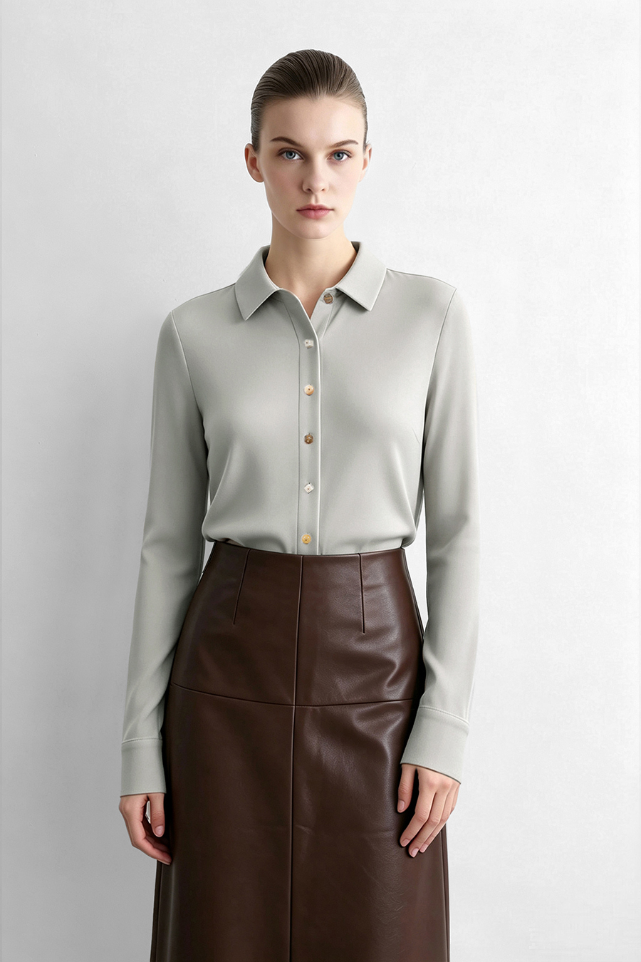 Lyocell cotton collared shirt|AMII