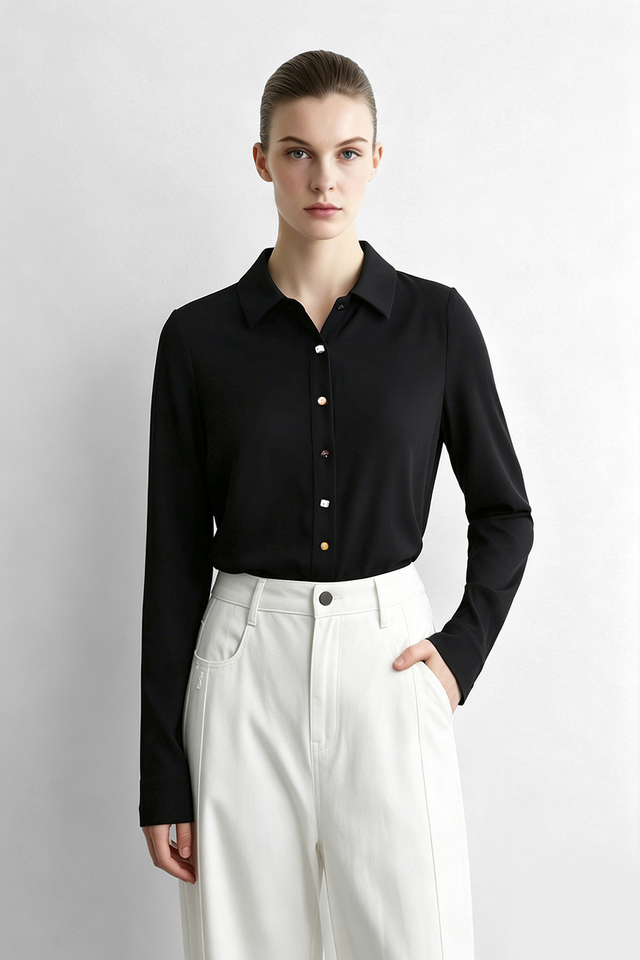 Lyocell cotton collared shirt|AMII