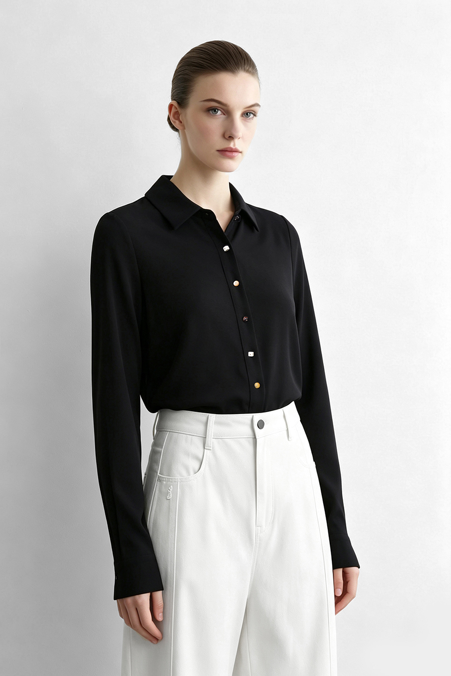 Lyocell cotton collared shirt|AMII
