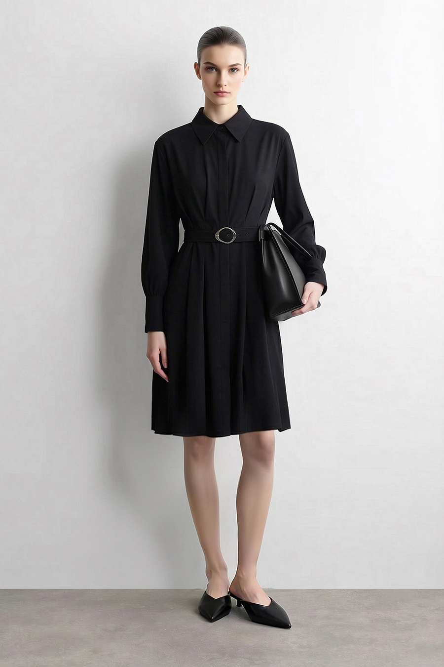 Belted Lapel Dress|AMII