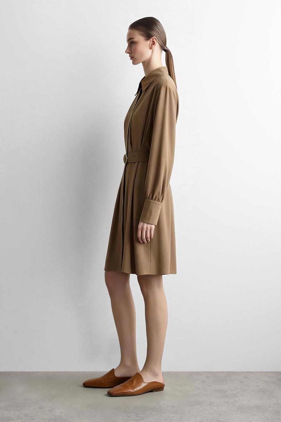 Belted Lapel Dress|AMII