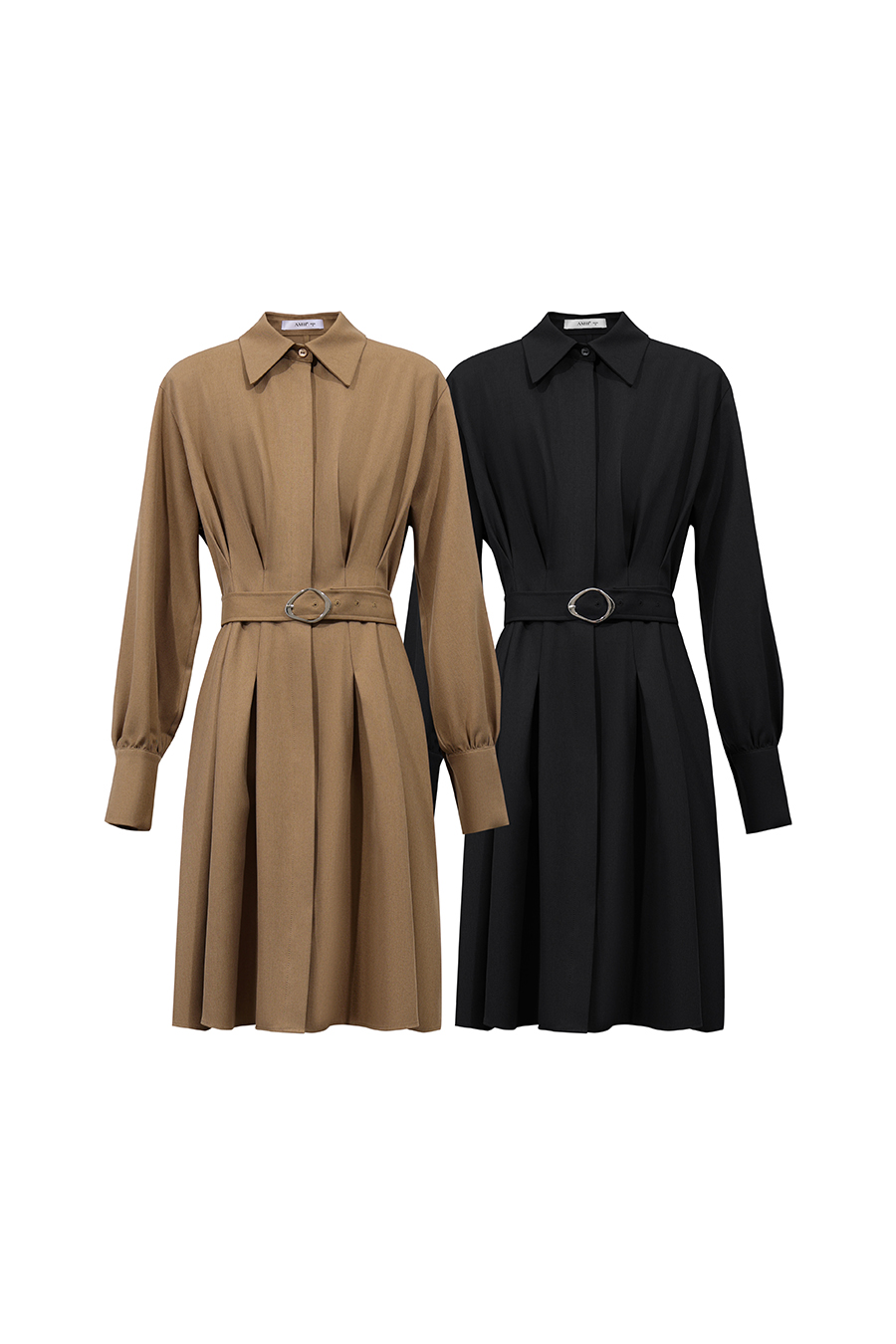 Belted Lapel Dress|AMII