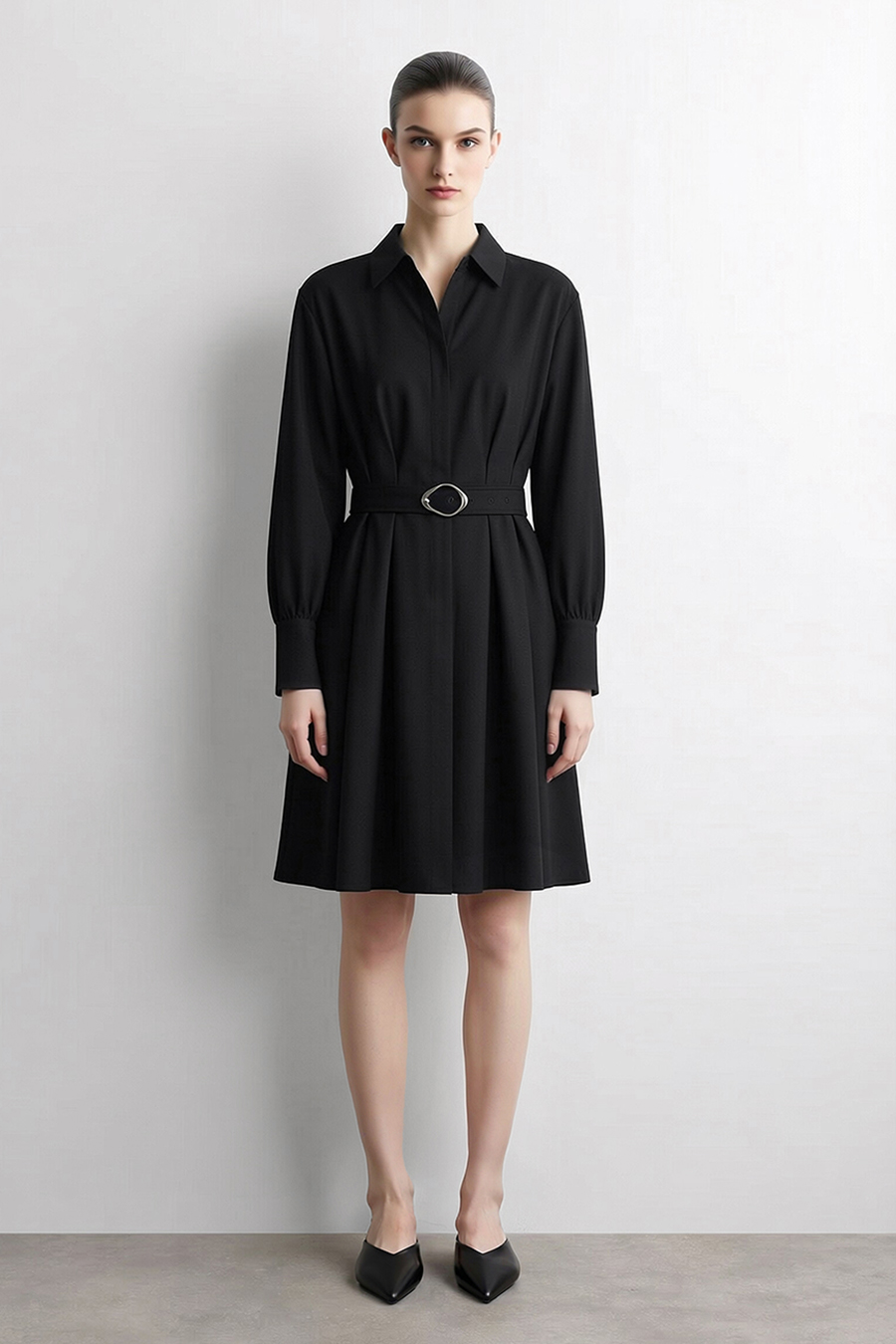 Belted Lapel Dress|AMII