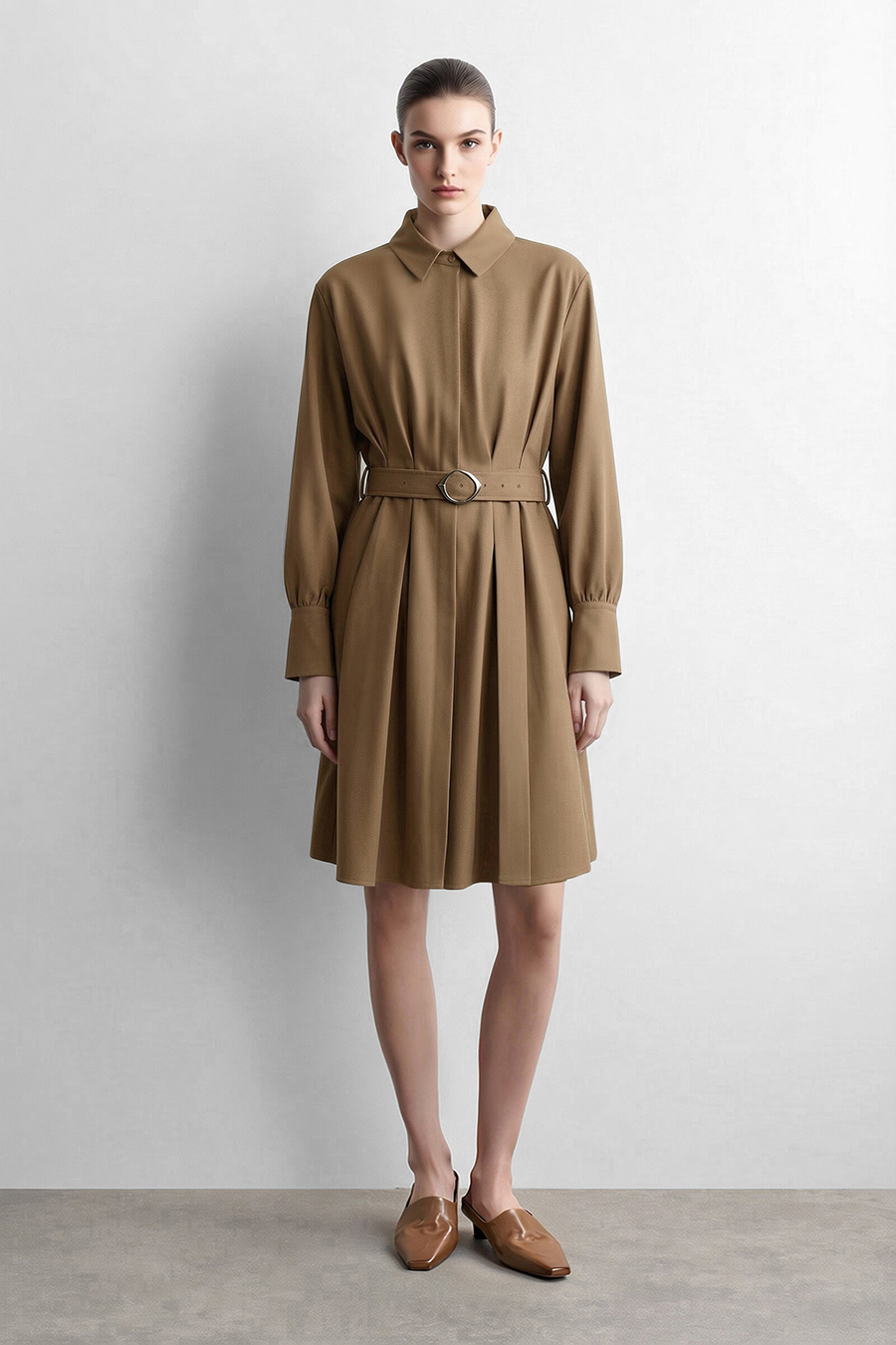 Belted Lapel Dress|AMII