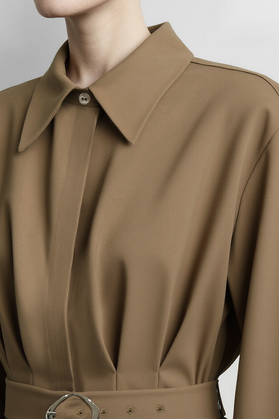 Belted Lapel Dress|AMII