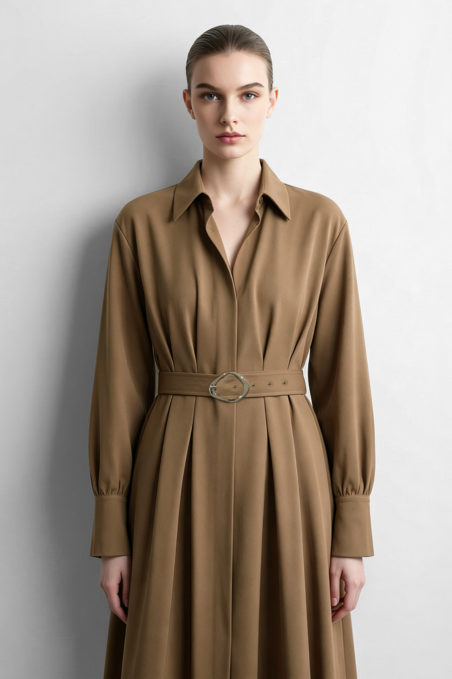 Belted Lapel Dress|AMII