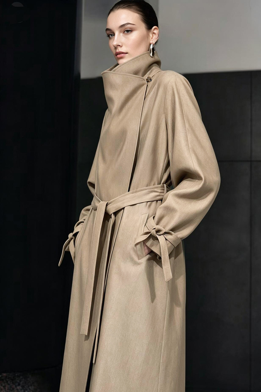 Large Lapel Belted Trench Coat | AMII