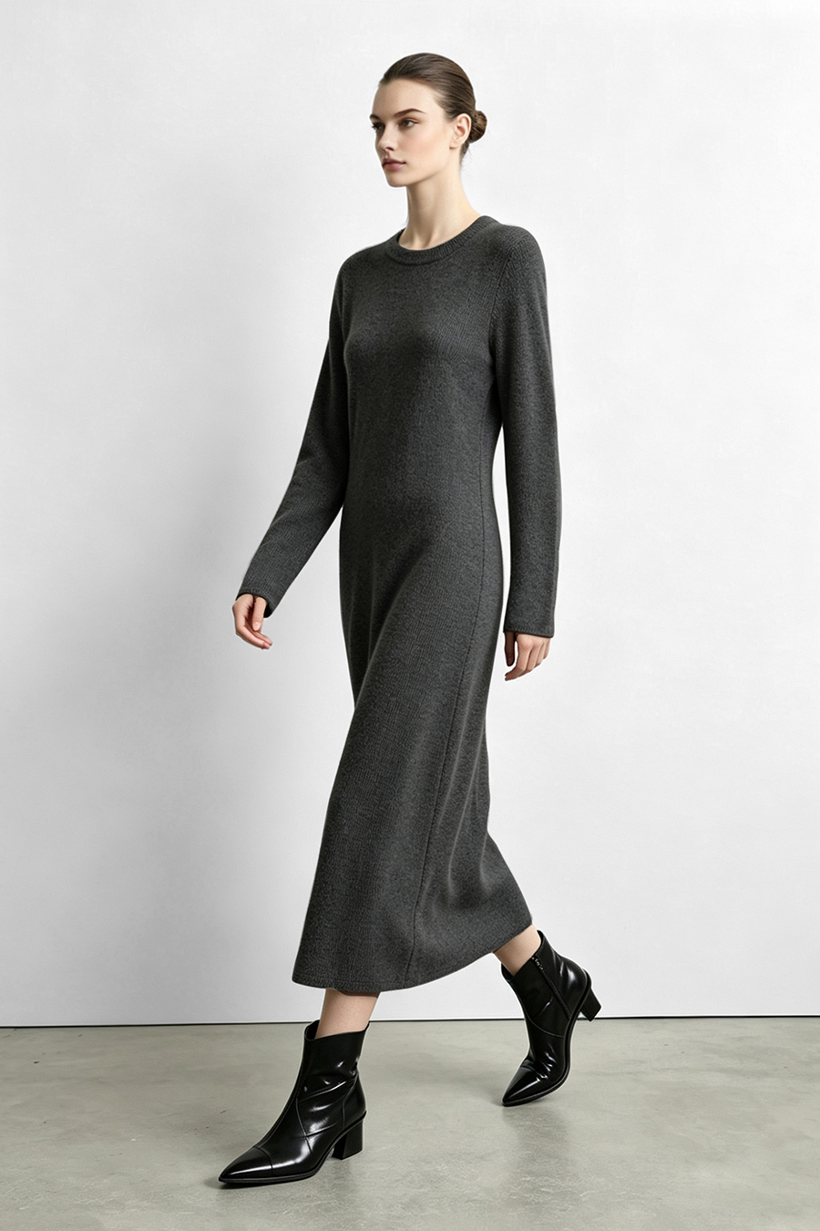 Crew Neck Long Sleeve Dress|AMII