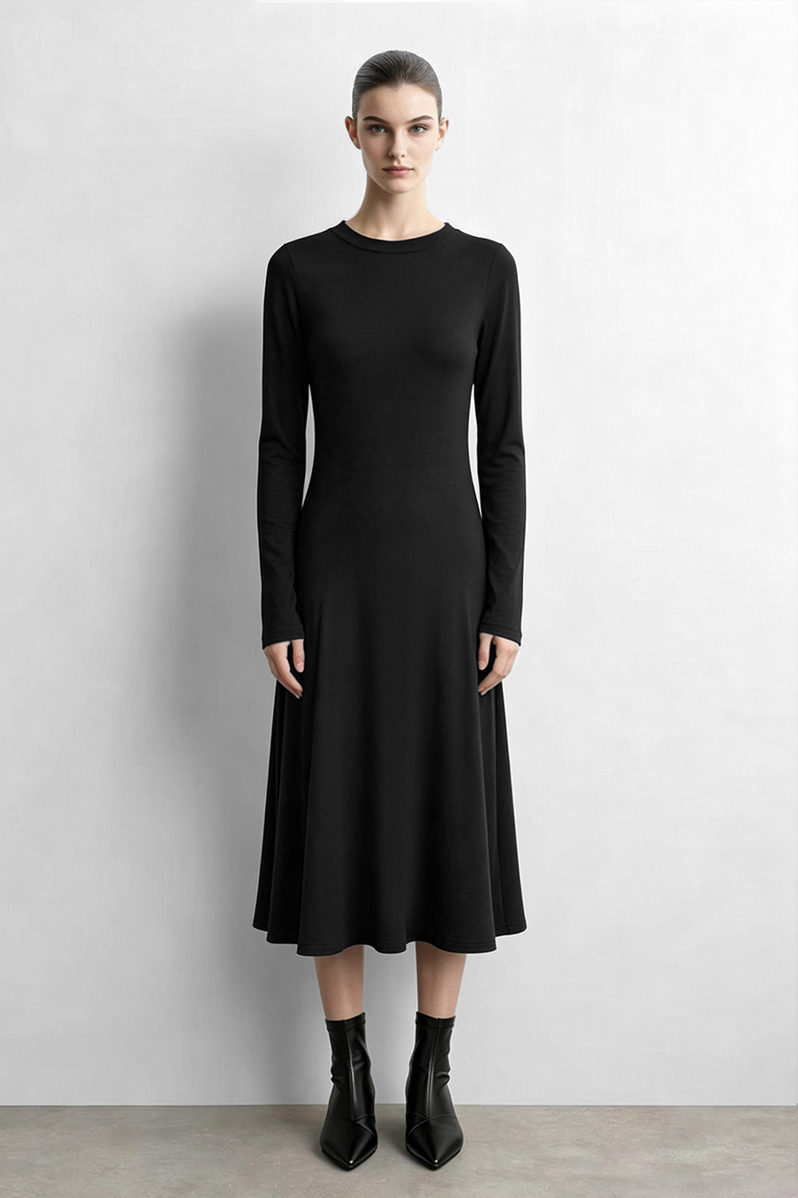Crew Neck Long Sleeve Dress|AMII