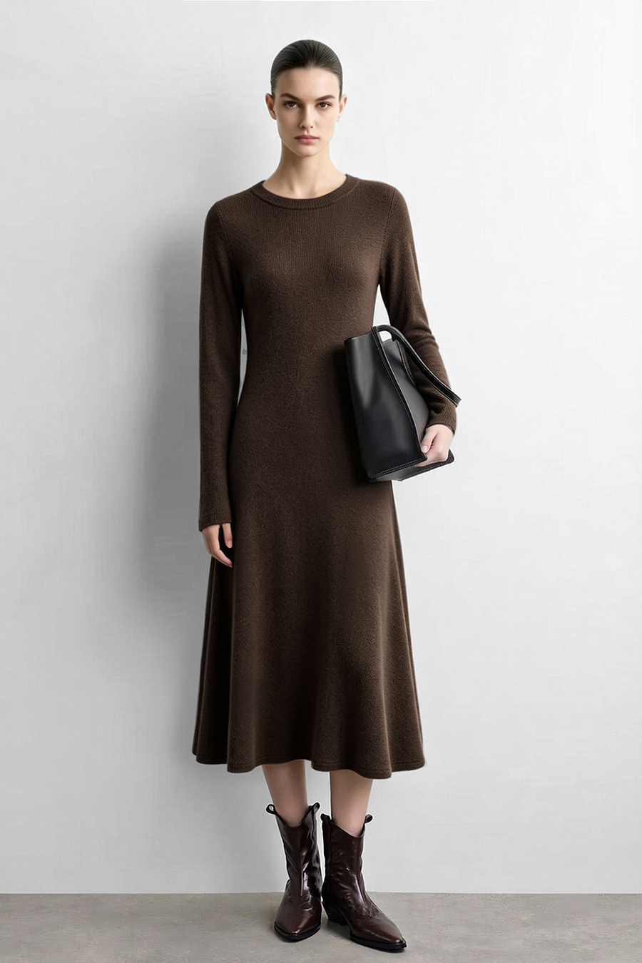 Crew Neck Long Sleeve Dress|AMII