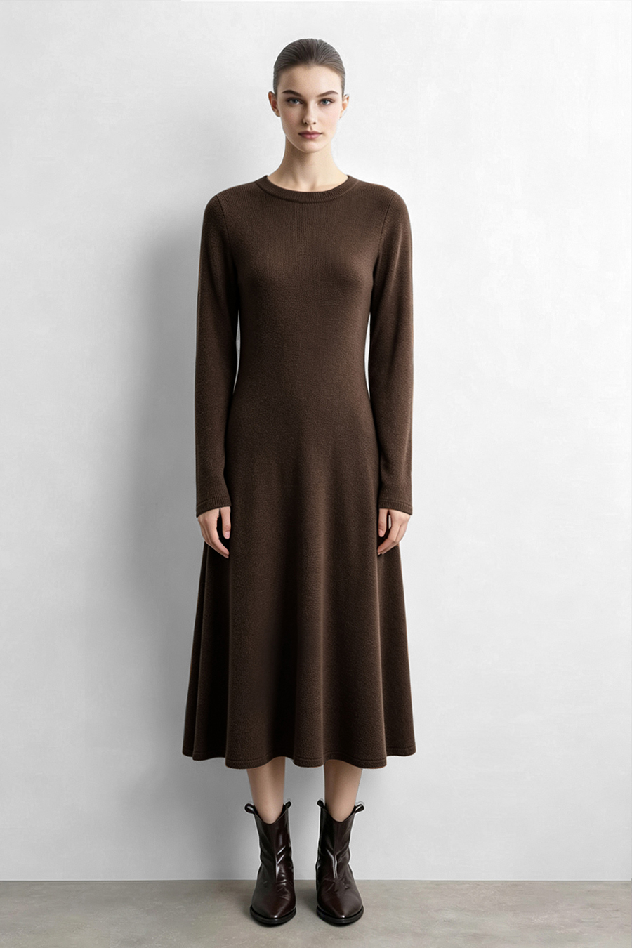 Crew Neck Long Sleeve Dress|AMII