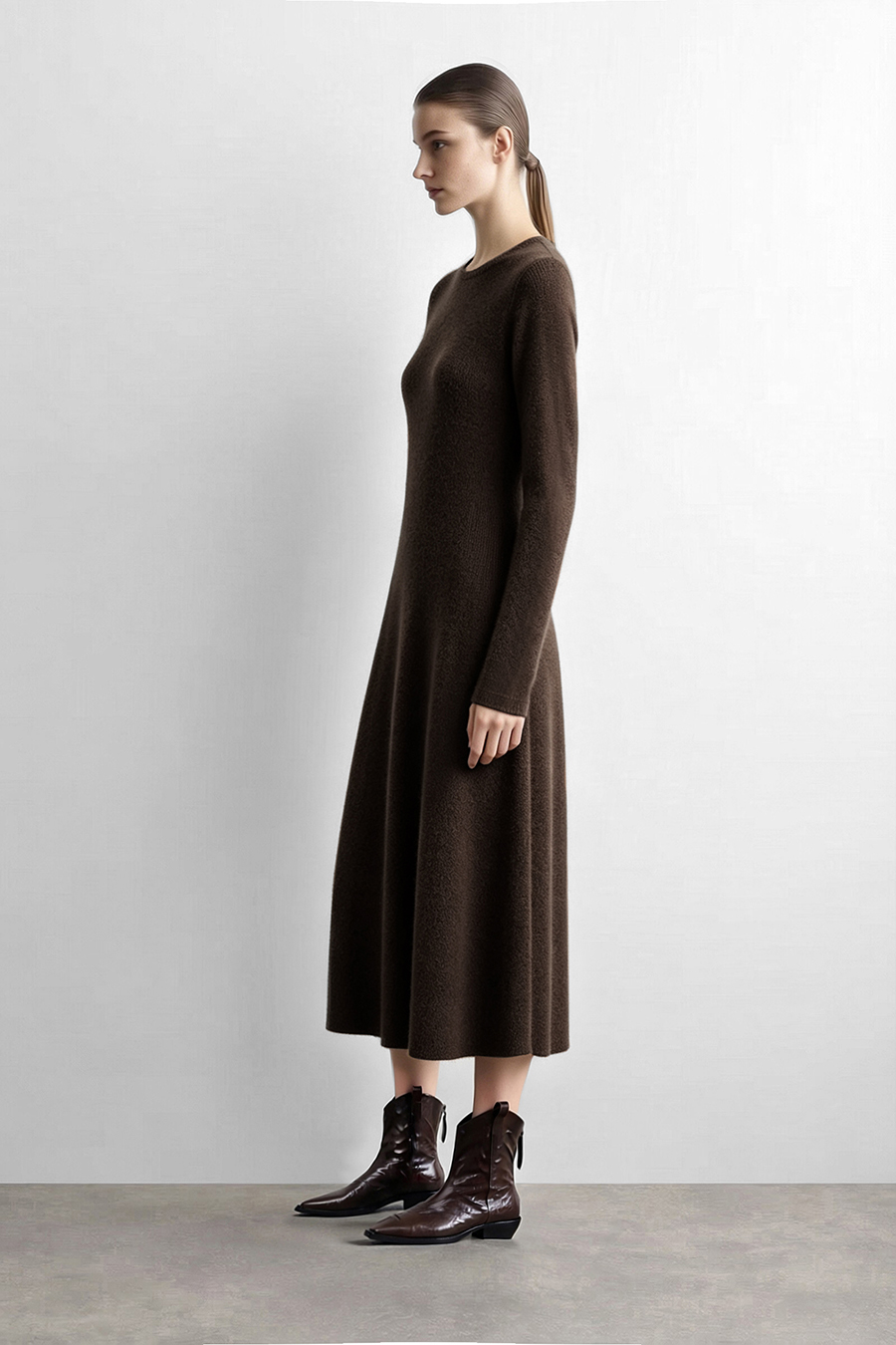 Crew Neck Long Sleeve Dress|AMII