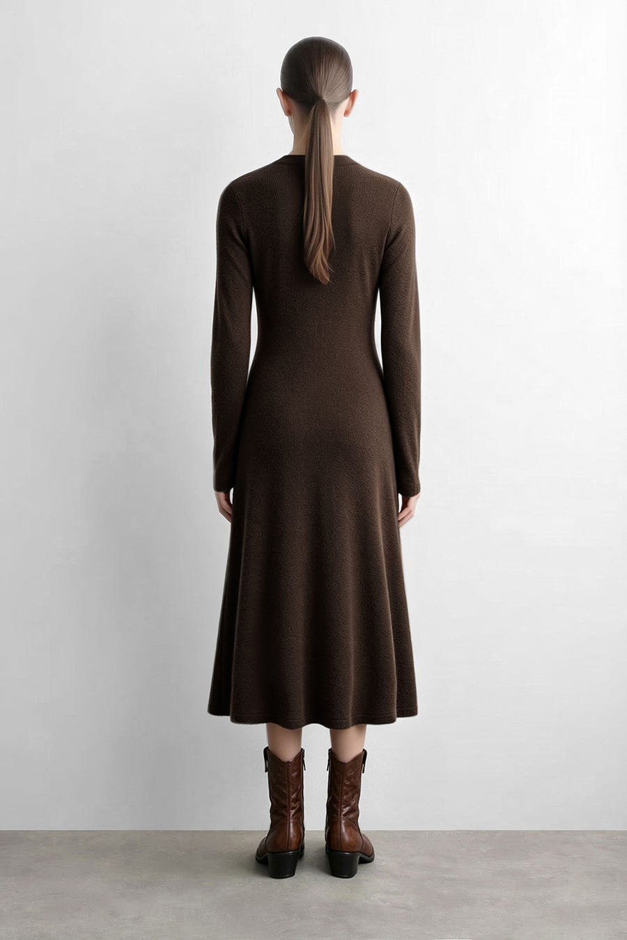 Crew Neck Long Sleeve Dress|AMII