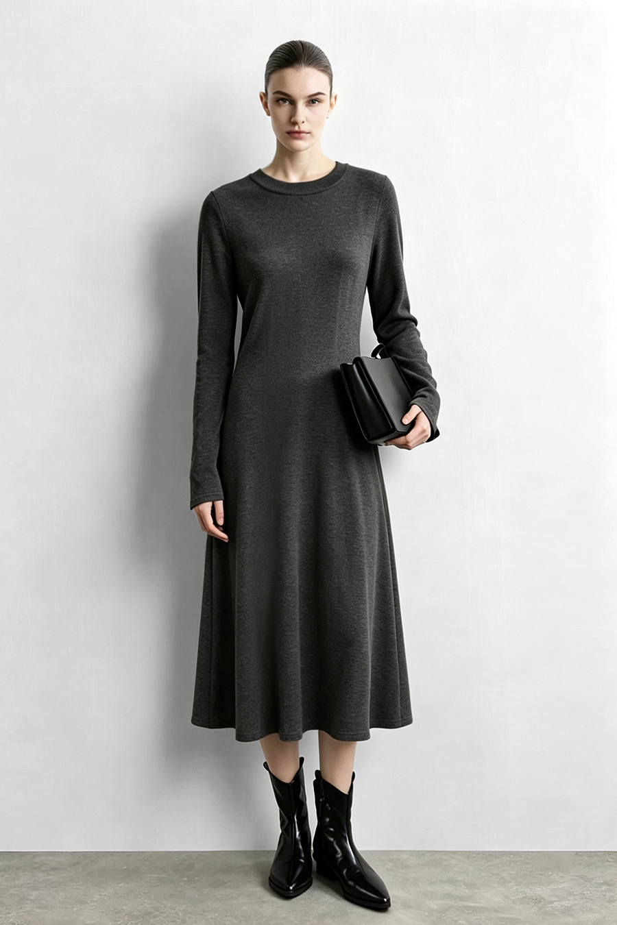 Crew Neck Long Sleeve Dress|AMII