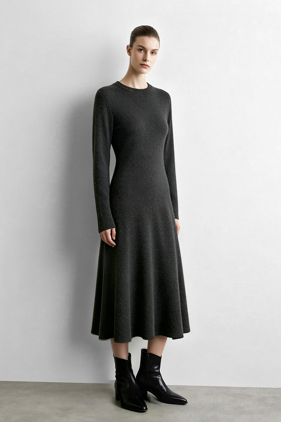 Crew Neck Long Sleeve Dress|AMII