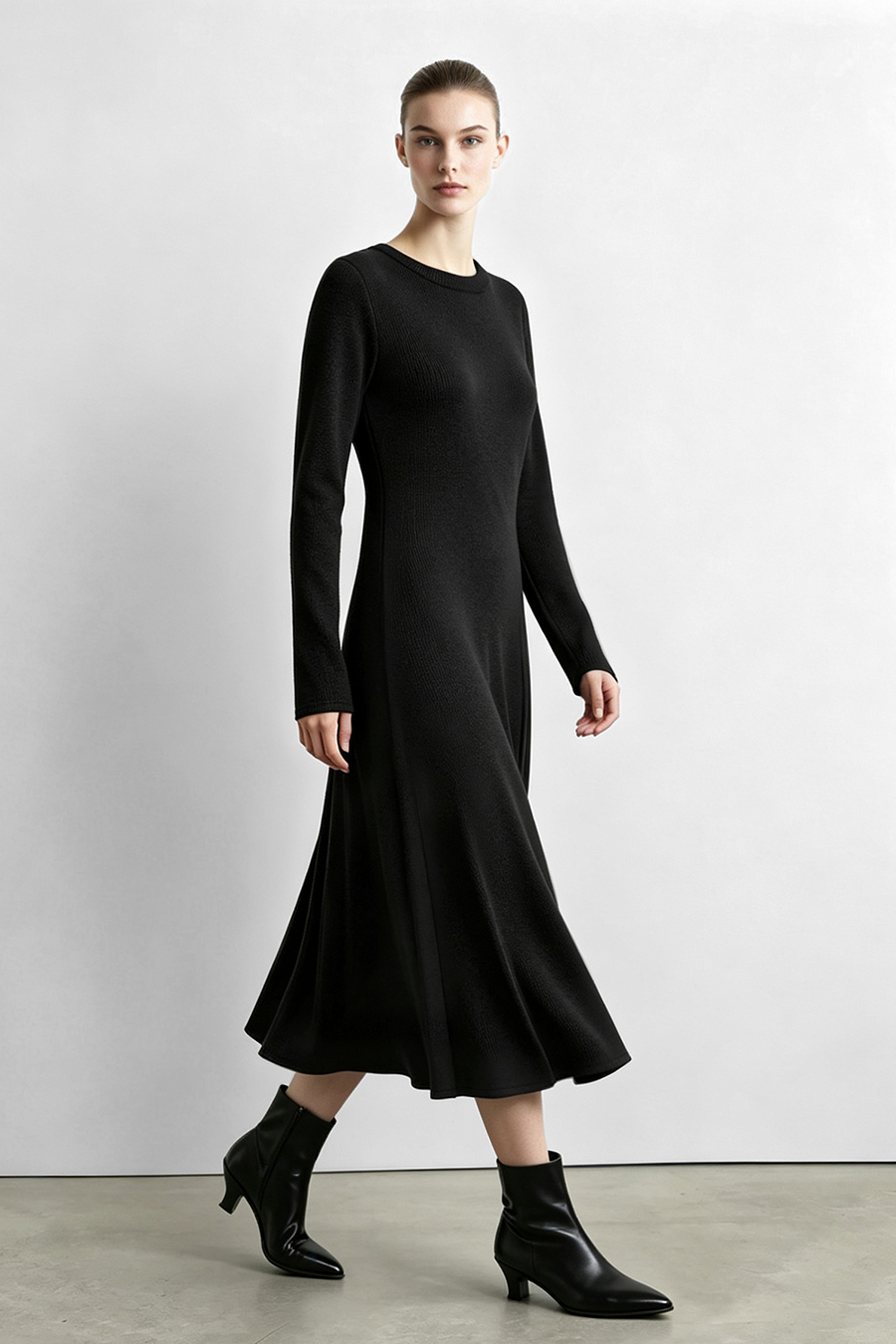Crew Neck Long Sleeve Dress|AMII