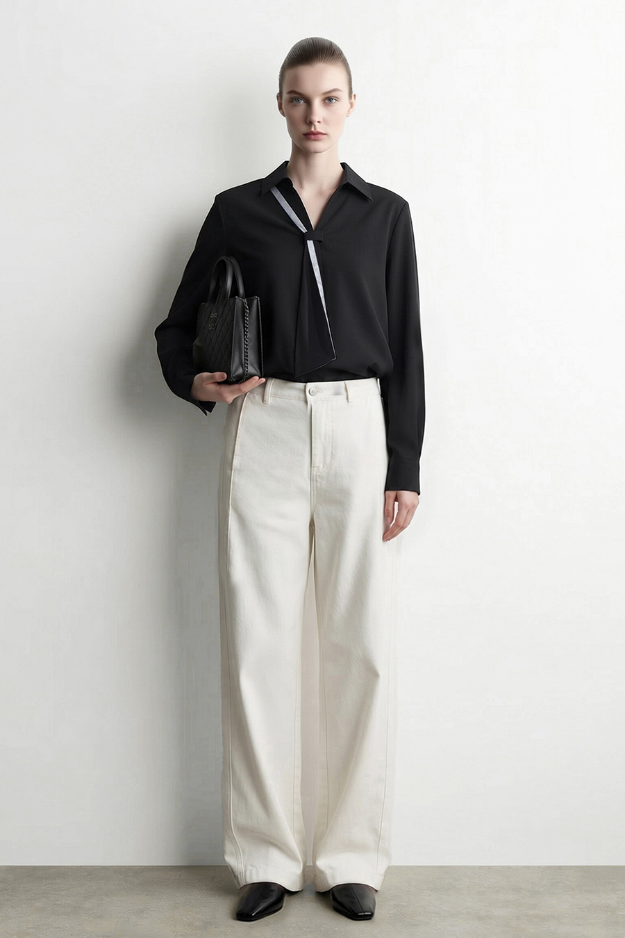 Contrast Tie Chiffon Blouse | AMII