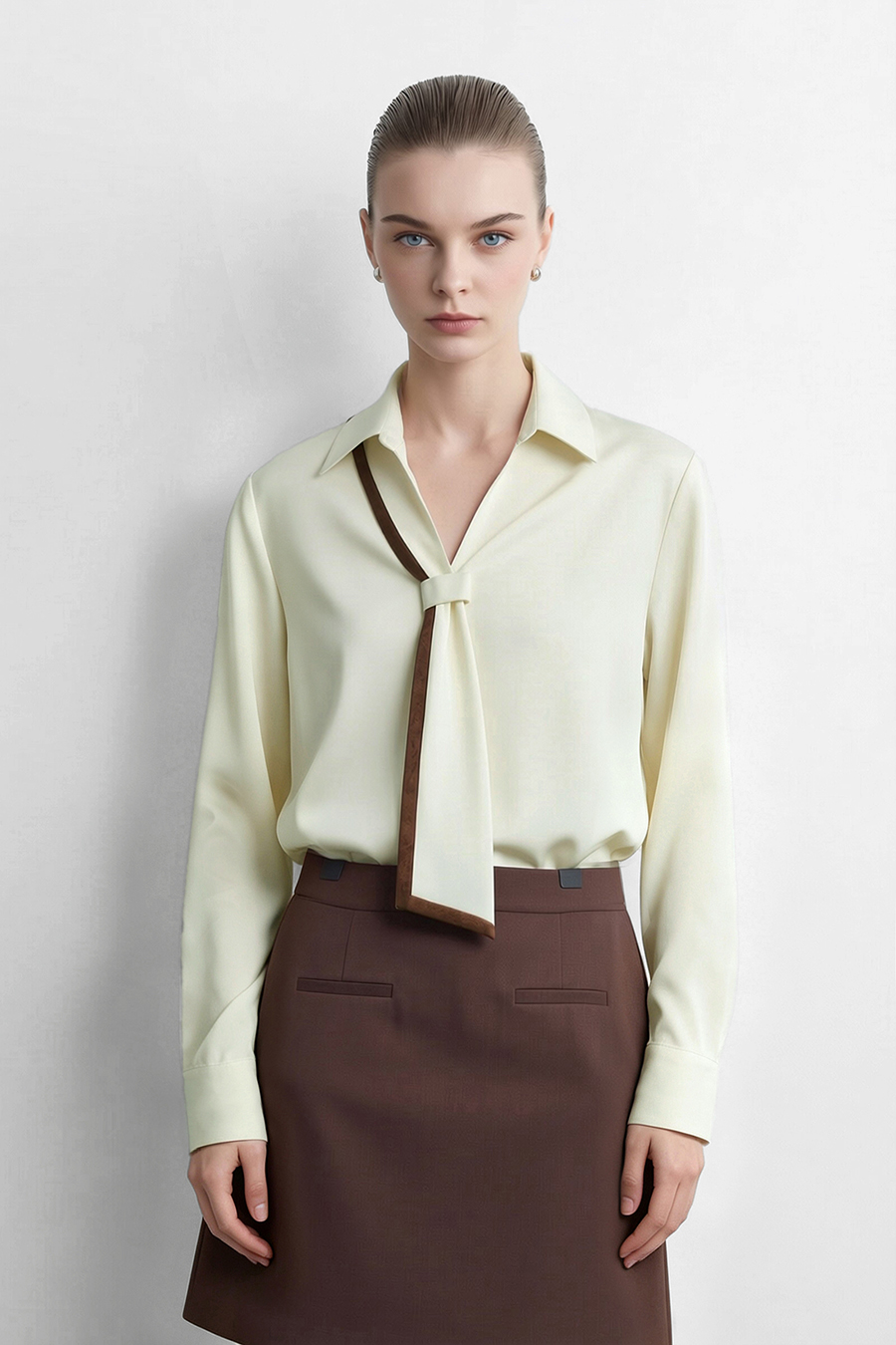 Contrast Tie Chiffon Blouse | AMII