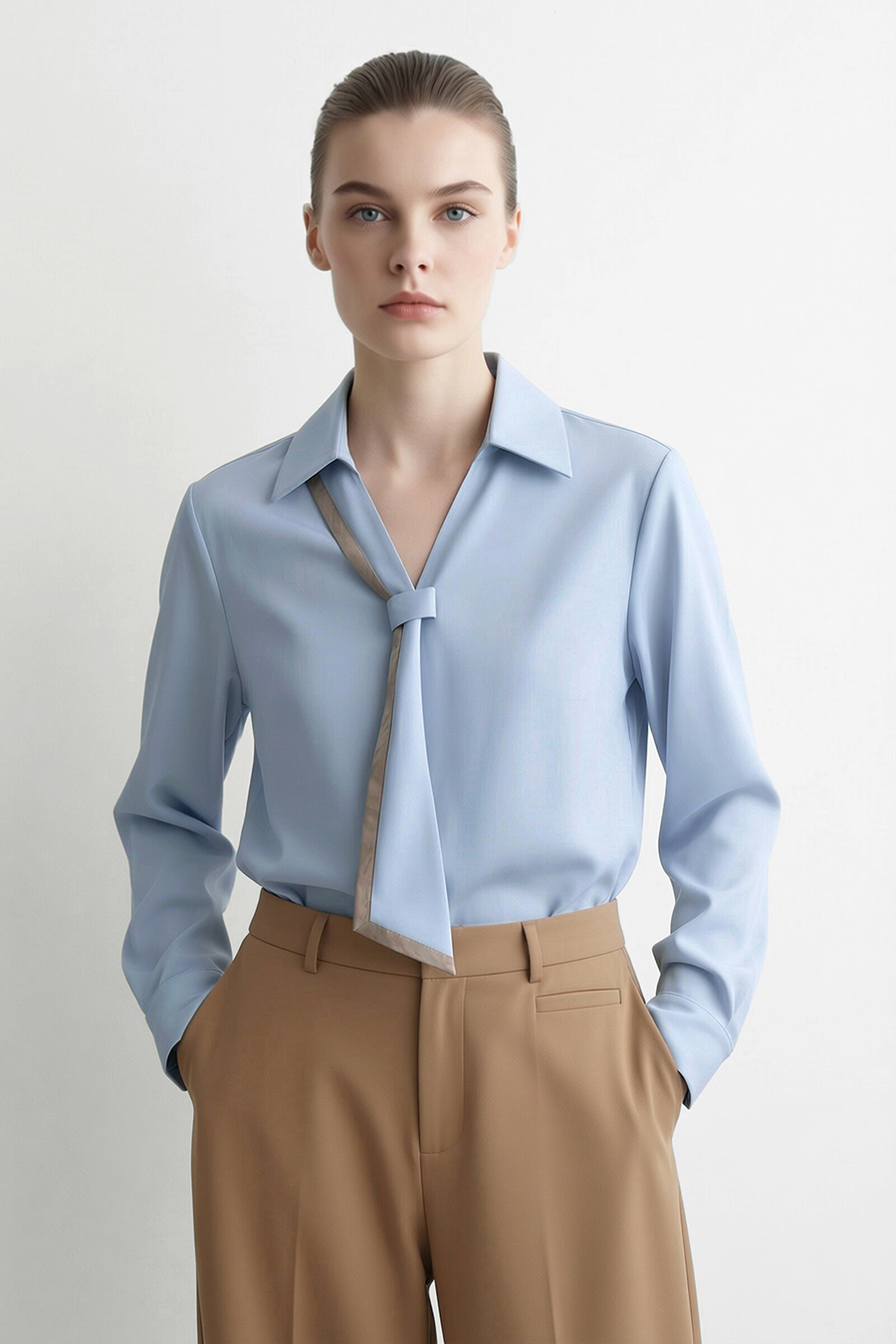 Contrast Tie Chiffon Blouse | AMII