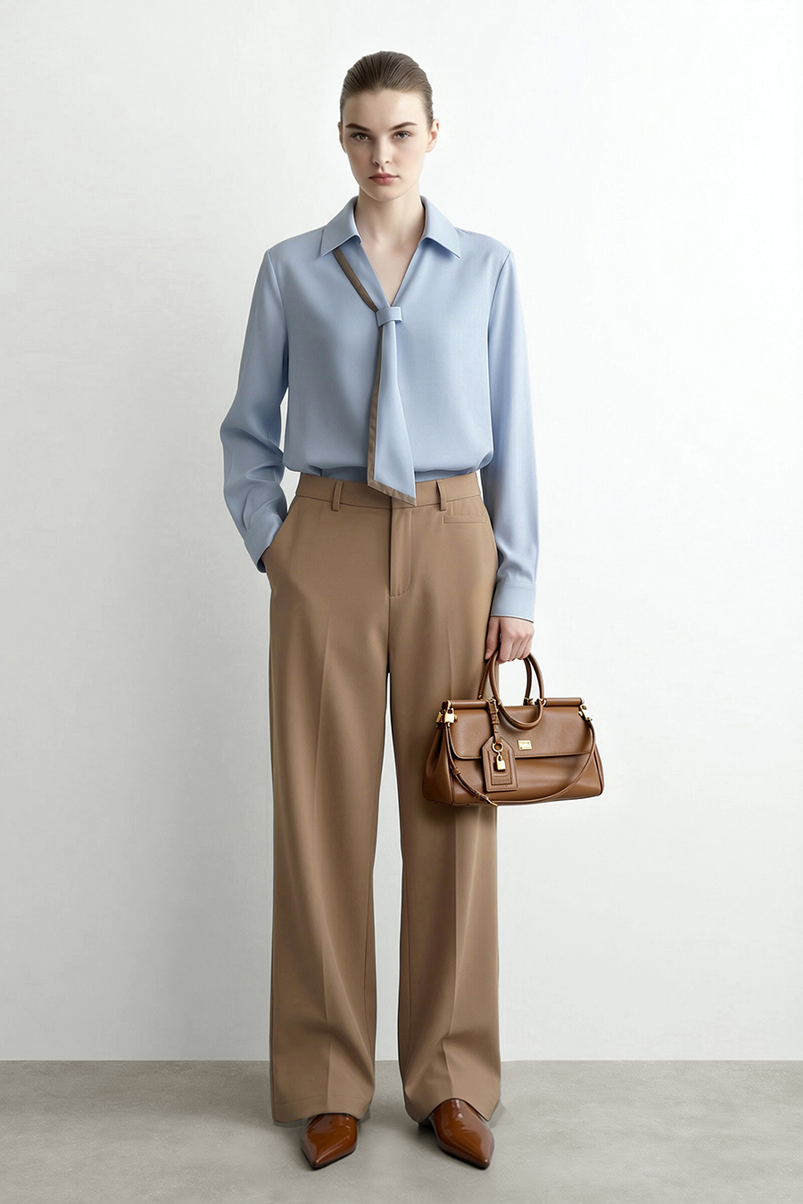 Contrast Tie Chiffon Blouse | AMII